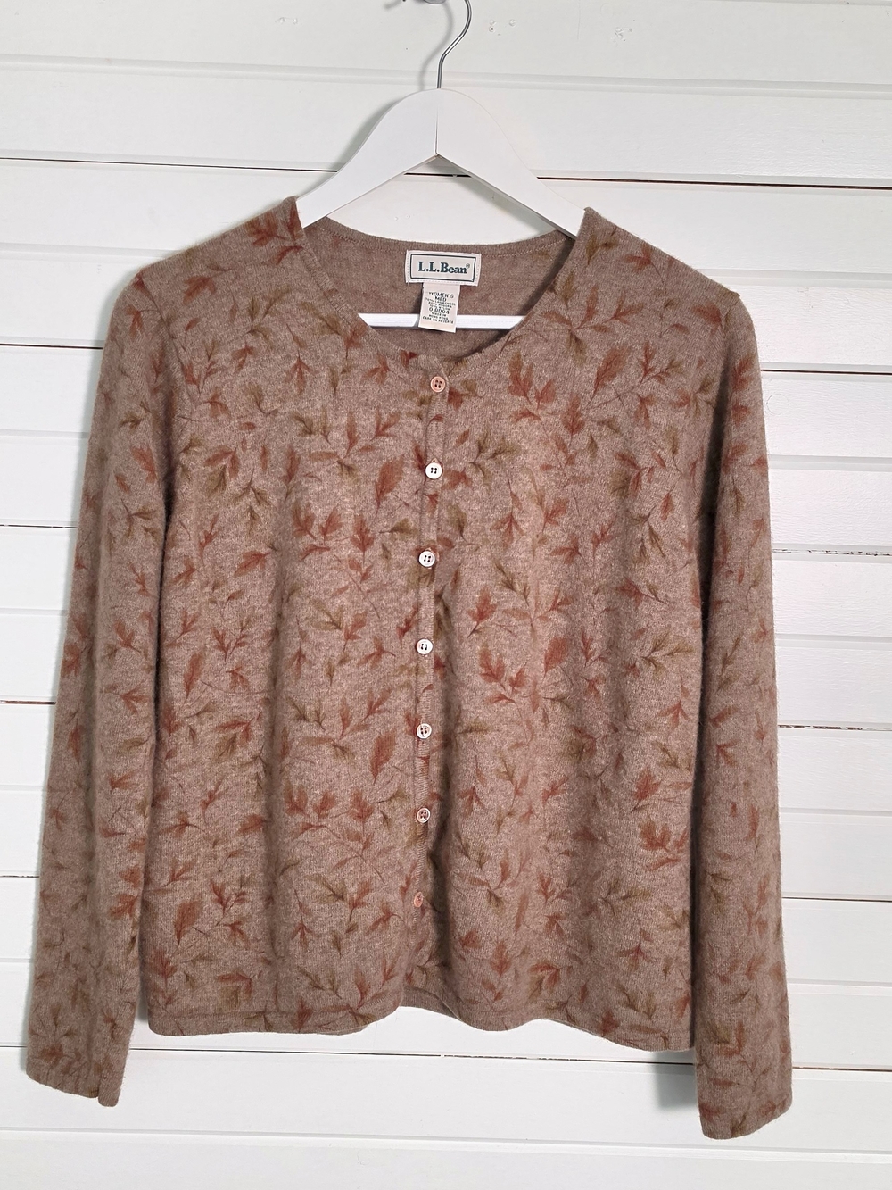 VTG L.L. Bean Wool Angora Botanical Print Cardigan Sweater M - Excellent